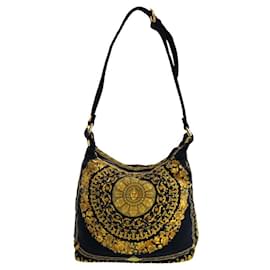 Versace-Versace Medusa Cotton Hobo Shoulder Bag-Black