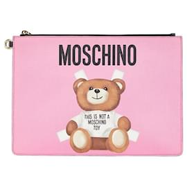 Moschino-Moschino Bear Print PVC Leather Clutch Bag-Pink
