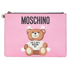 Clutch in pelle PVC con stampa orso Moschino Rosa