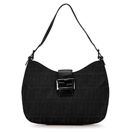 Fendi-Fendi Nylon Leather Mamma Bucket Handbag 8BR036-Black