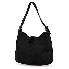 Fendi-Fendi Nylon Leather Mamma Bucket Handbag 8BR036-Black