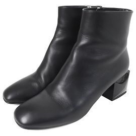 Hermès HERMES Medor Heel Leather Ankle Boots Black Black