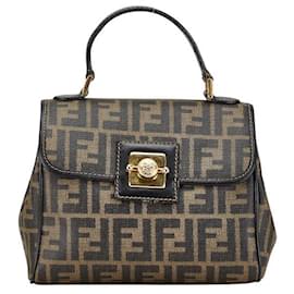 Fendi-Fendi Zucca Handbag Khaki Green Black PVC Leather-Green