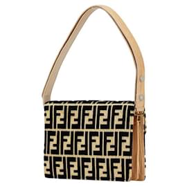 Fendi-Fendi Zucca Velour Lizard Shoulder Bag-Beige
