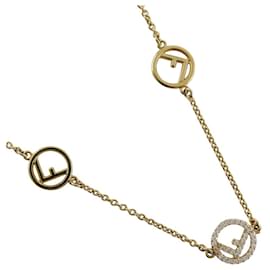 Fendi-Fendi Gold Plated Rhinestone Necklace 8AG735-Golden