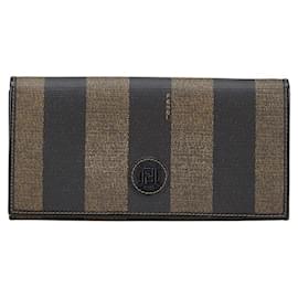 Fendi-Fendi Pequin Long Wallet Black Brown PVC Leather-Black