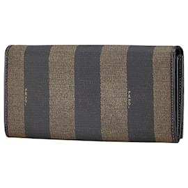 Fendi-Fendi Pequin Long Wallet Black Brown PVC Leather-Black