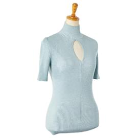 Fendi-Fendi Knit Short Sleeve Turtleneck Top-Light blue