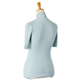 Fendi-Fendi Knit Short Sleeve Turtleneck Top-Light blue