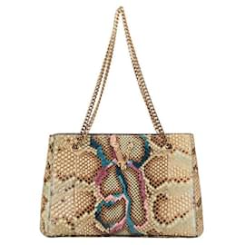 Versace-Versace Python Leather Handbag Beige Multicolor-Beige