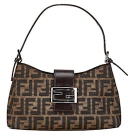 Fendi-Fendi Mamma Bucket Handbag Canvas Leather-Brown