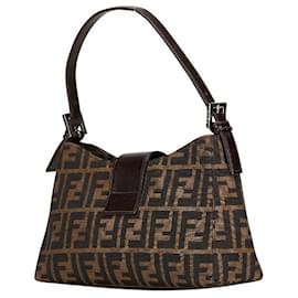 Fendi-Fendi Mamma Bucket Handbag Canvas Leather-Brown