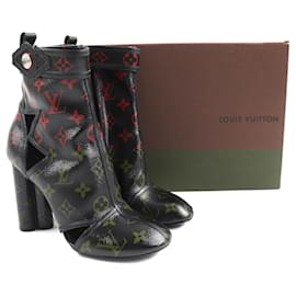 Louis Vuitton-Louis Vuitton Monogram Rouge Flower Heel Ankle Boots-Other