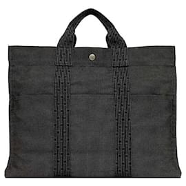 Hermès-Sac fourre-tout en toile grise Hermes-Marron