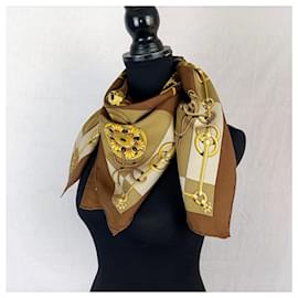 Hermès-Hermes Cliquetis silk scarf in brown 1972-Brown