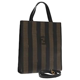 Fendi-Sac à main en toile Pecan FENDI en cuir PVC 2 en 1 noir marron Auth 104965-Marron,Noir