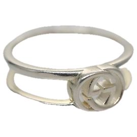 GUCCI Interlocking Ring metal Silver Auth am7444 Silvery