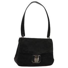 Sac à épaule Salvatore Ferragamo en daim noir Auth hk1963 Noir
