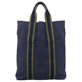 Hermès-HERMES Fourre Tout cabas Tote Bag en toile bleu marine argent authentique ti2567-Argenté,Bleu Marine