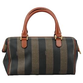 Fendi-Sac à main en toile Pecan FENDI en toile enduite marron Auth 104727-Marron