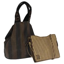 Fendi-Sac à main en toile Pecan FENDI en cuir 2 pièces noir marron beige Auth ti2521-Marron,Noir,Beige