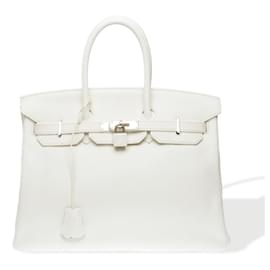 Hermès-HERMES Birkin 35 Bag in White Leather - 102293-White