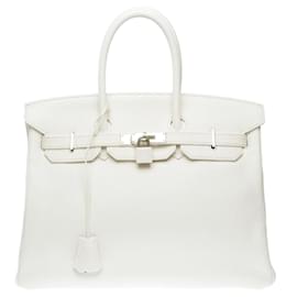 Hermès-HERMES Birkin 35 Bag in White Leather - 102293-White