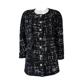 Chanel-CC Chain Link Buttons Black Tweed Jacket 46 FR-Black