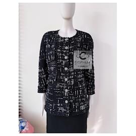 Chanel-CC Chain Link Buttons Black Tweed Jacket 46 FR-Black