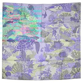 Hermès-Hermes Carré 90 "Under The Waves" 100% Silk Scarf-Blue