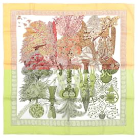 Hermès-Hermès Carré 90 "Les Légendes de L'Arbre" 100% Silk Scarf-Yellow