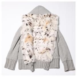 Fendi-Fendi Hooded Knit Jacket with Fur Trim, Size M-Other