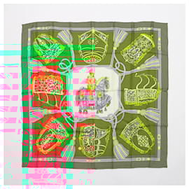 Hermès-Hermès Carré 90 "LES MUSEROLLES" 100% Silk Scarf in Red x Green-Red