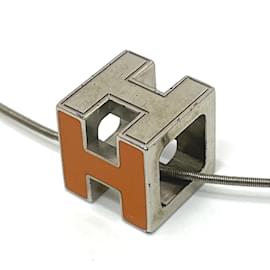 Hermès-Hermes H Cube Necklace in Orange and Silver-Orange