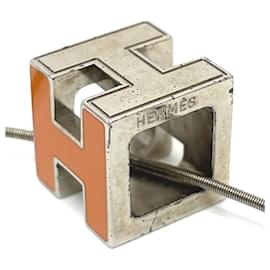 Hermès-Hermes H Cube Necklace in Orange and Silver-Orange