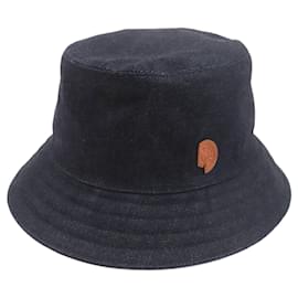 Hermès-HERMES Fred Crews Carrousel Cotton Leather Bucket Hat-Blue