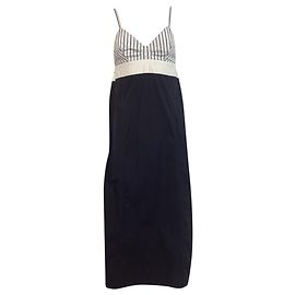 Midi-Kleid mit gestreiftem BH-Top von Dries Van Noten aus navyblauer Baumwolle Blau Marineblau