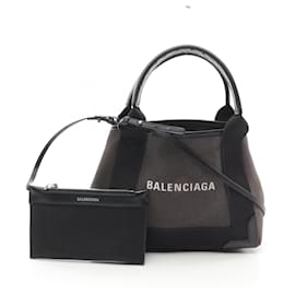 Balenciaga-Balenciaga Canvas Leather Navy Cabas XS Handbag-Black
