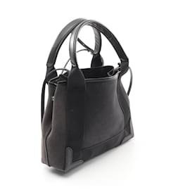 Balenciaga-Balenciaga Canvas Leather Navy Cabas XS Handbag-Black