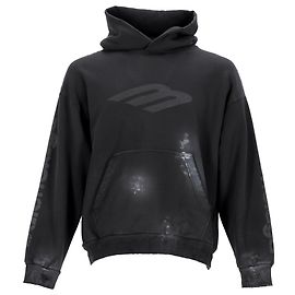 Balenciaga 3B Stencil Distressed Hoodie aus schwarzer Baumwolle Schwarz