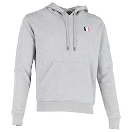 Ami- Ami Logo Print Hooded Sweater in Grey Cotton-Grey