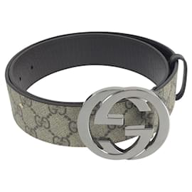 Gucci-Cinto de lona GG Supreme em couro Gucci-Cinza