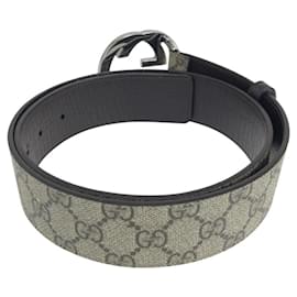 Gucci-Cinto de lona GG Supreme em couro Gucci-Cinza