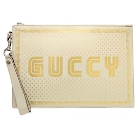 Gucci-Clutch de couro Gucci-Dourado,Metálico