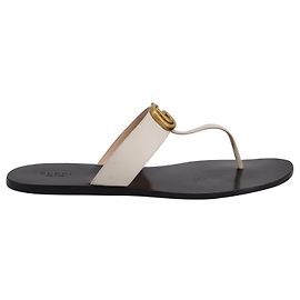 Sandalias planas Gucci Double G en cuero blanco Blanco