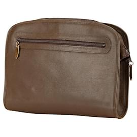 Yves Saint Laurent-YSL Logo Leather Clutch Bag Brown-Brown