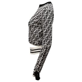 Fendi-Fendi Monochrome Zucca Monogram Intarsia Knit Crop Pullover in Black, White Wool-Black