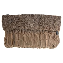 Prada-Prada Brown Cotton Logo Clutch Bag-Brown