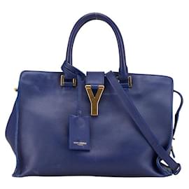 Yves Saint Laurent-Yves Saint Laurent Y Line Petit Cabas Leather Handbag-Blue