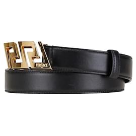 Versace-Cinto de couro Greca preto e dourado da Versace-Preto